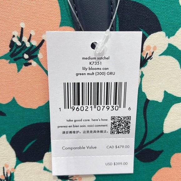 Kate Spade Lucia Lily Blooms Medium Satchel Green Multi - Picture 9 of 16